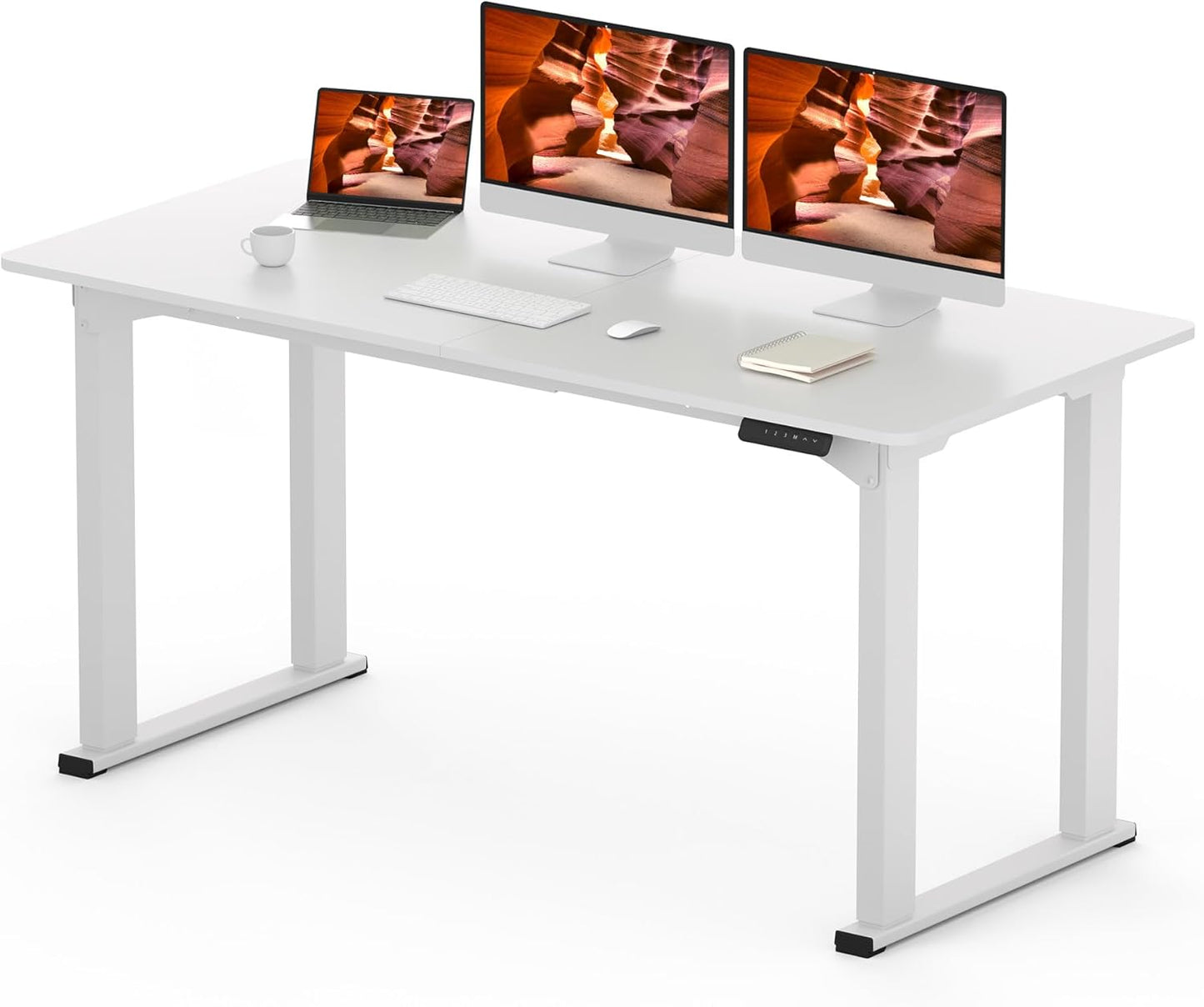 4 Legs Standing Desk, Large 71x31 Inches Electric Adjustable Height Desks with Splice Board, Stand Up Desk Home Office, White