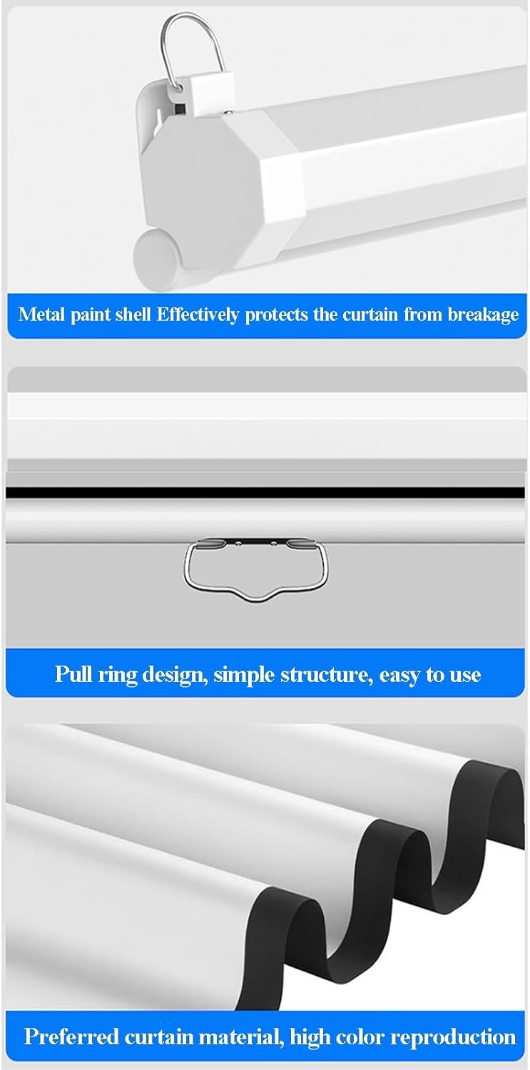 Auto Locking Pull Down Projector Screen Manual, Wall Mount White Portable Wrinkle-Free Projection Screen, Retractable Auto Locking for Indoor Movie Home(92in,4:3)