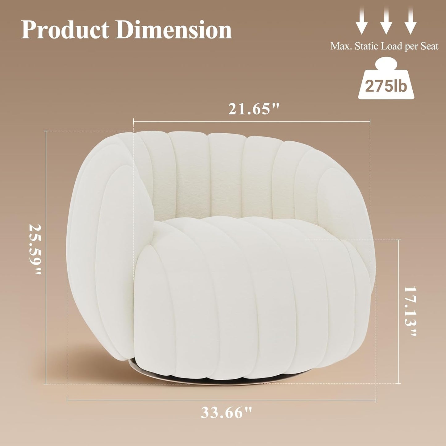 360° Swivel Accent Chair, Velvet Armchair with Lumbar Support, Modern Reading Chair for Living Room, Bedroom, or Office,Beige,1pc