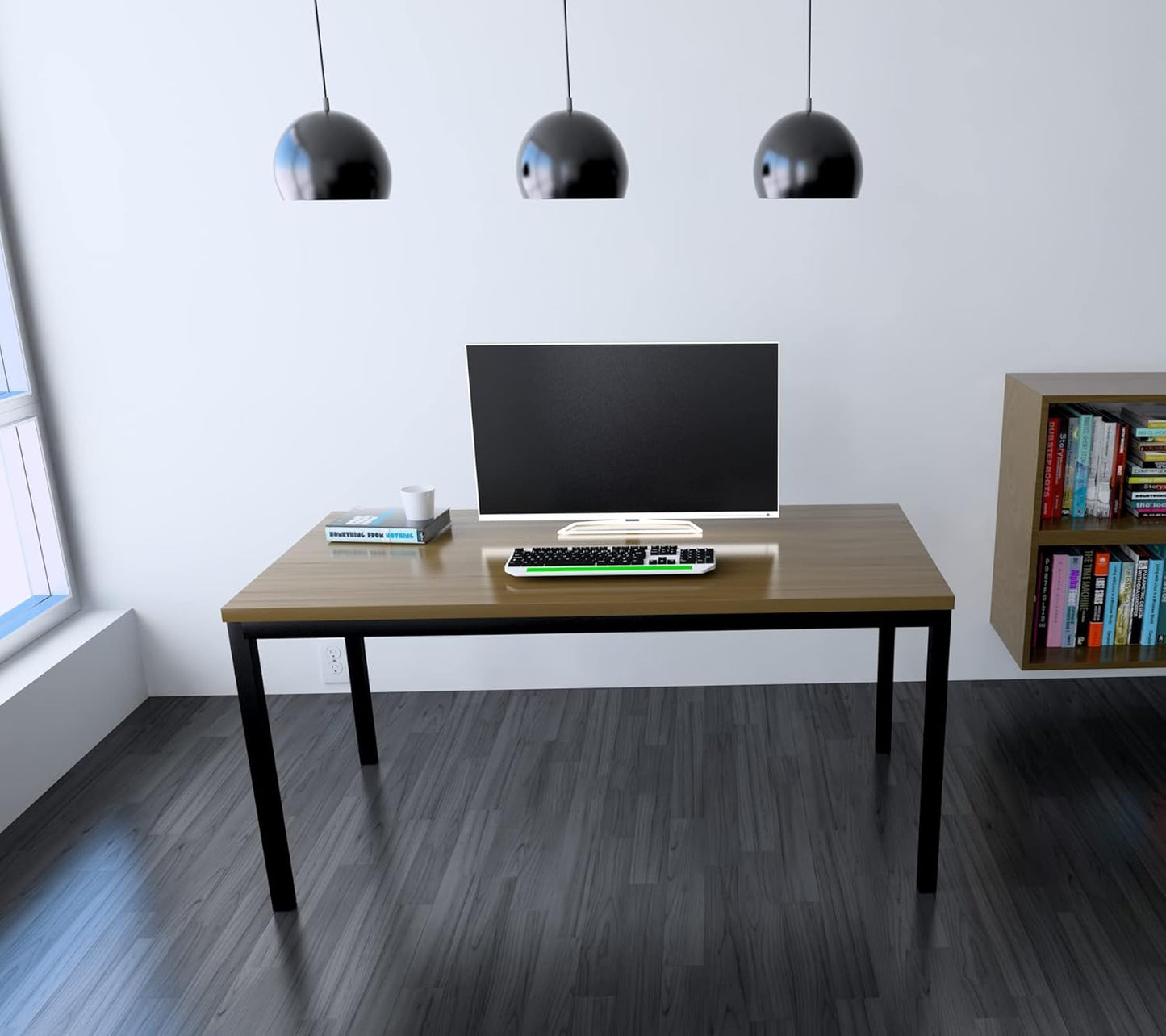 Boardest Computer Table 24x55 Inch DiningTable Computer Desk,Home Office Desk, Gaming Writing Work from Home Study Table, Sturdy Metal Frame, Modern Simple,Walnut and Black(24x55 Inches)