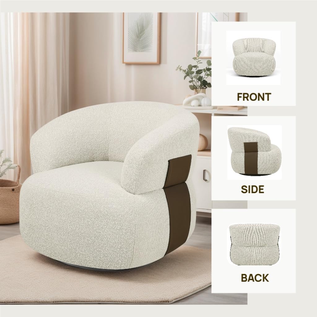 Swivel Barrel Accent Chairs-Modern Round Club Arm Chair Upholstered Living Room Armchair, Single Sofa Seating Bedroom Side Reading Seat for Living Roon Office (Beige,1 Pack)