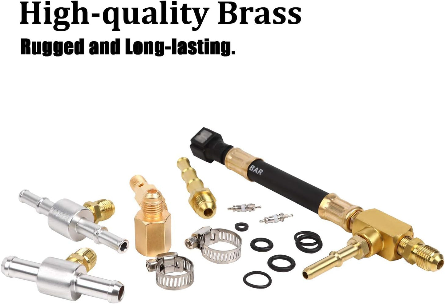 BETOOLL Pro Fuel Injection Pressure Tester Kit Gauge 0-140 PSI with 9.49,7.89,6.30 Fuel Line Fittings