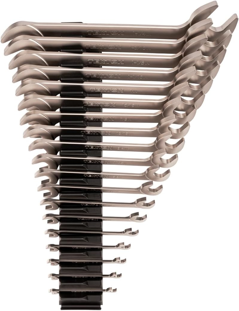 TEKTON Angle Head Open End Wrench Set with Pouch, 16-Piece (10-27 mm) | WAE92402 | Made in USA