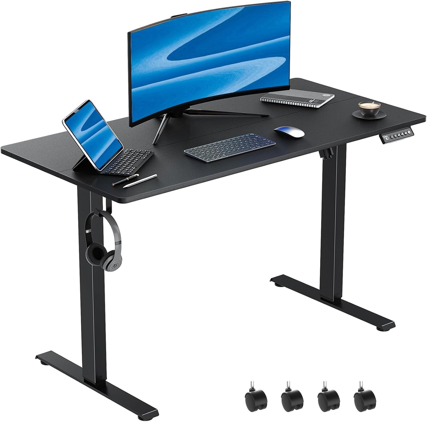 63 x 28 Inch Electric Standing Desk Adjustable Height,Sit Stand Up Desk with Wheels,Home Office,Rising Desk,Computer Workstation, Gaming Work (Spliced Desktop,White)