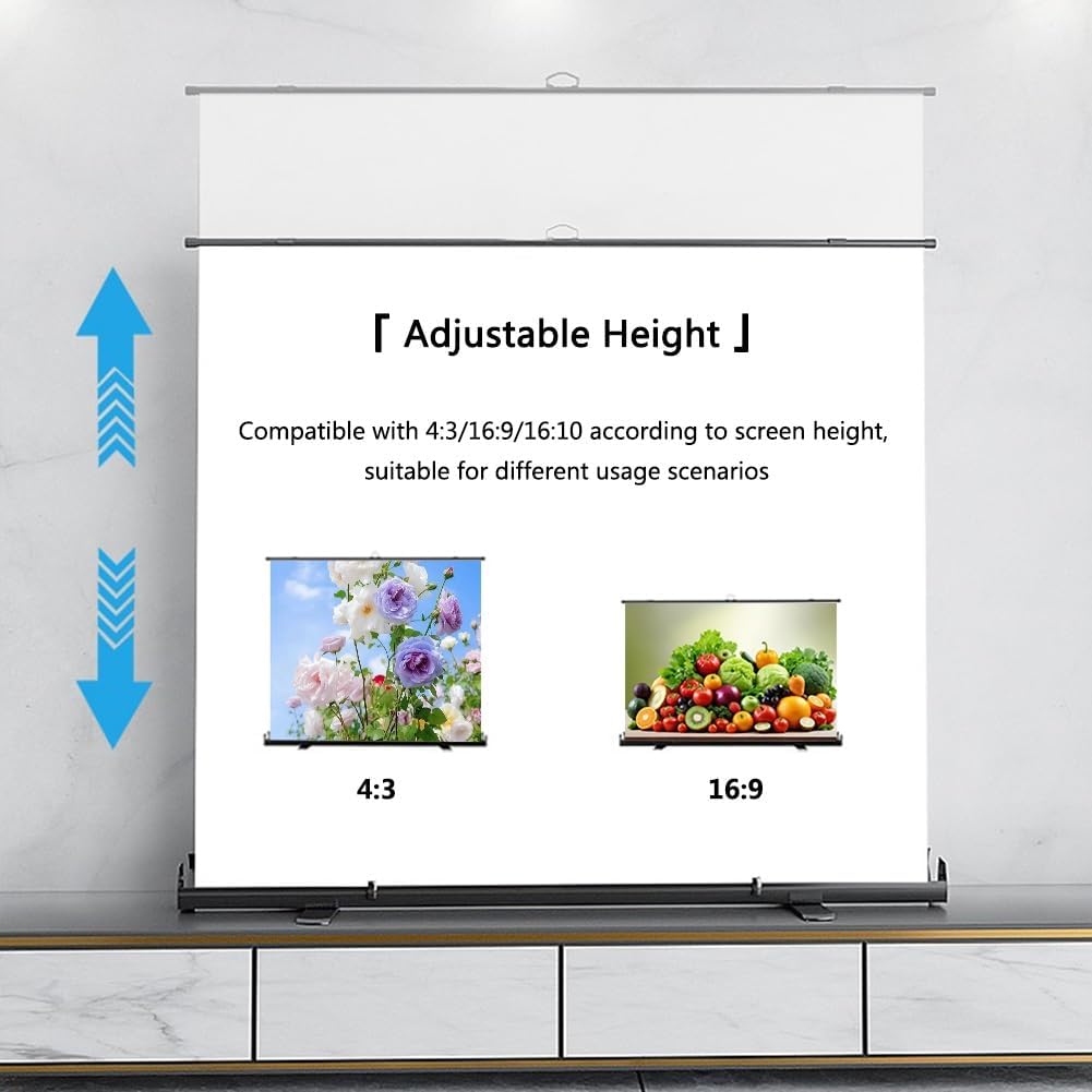 60 72 80 84 100 inch Manual Retractable Projection Screen, Floor Pull Up Scissor Backed Movie Screen for Home Theate Outdoor Indoor(80 inch)