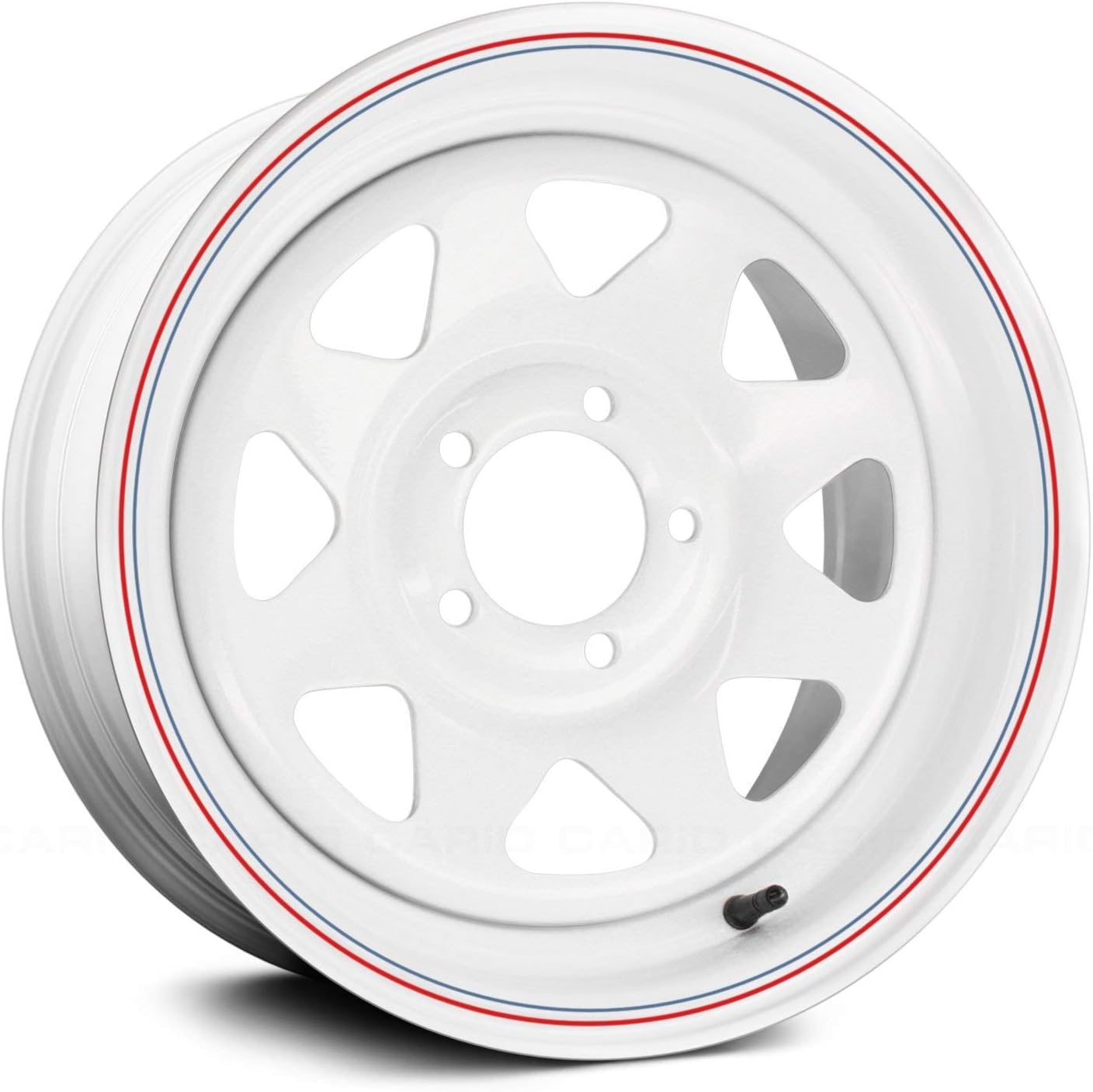 Allied Wheel 80W White 8-Spoke 15x7 5X4.5, 3.75"BS, Durable Gloss White Finish Steel Wheel for Cars and Light Trucks, Chrome Cap Included, Protective E-Coating