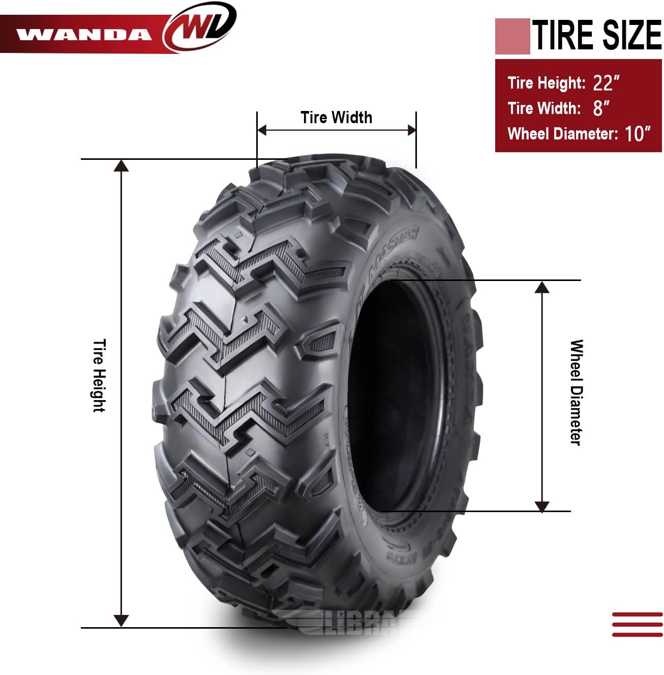 WANDA 2 New ATV UTV Tires 22X8-10 22x8x10 6PR P306-10264