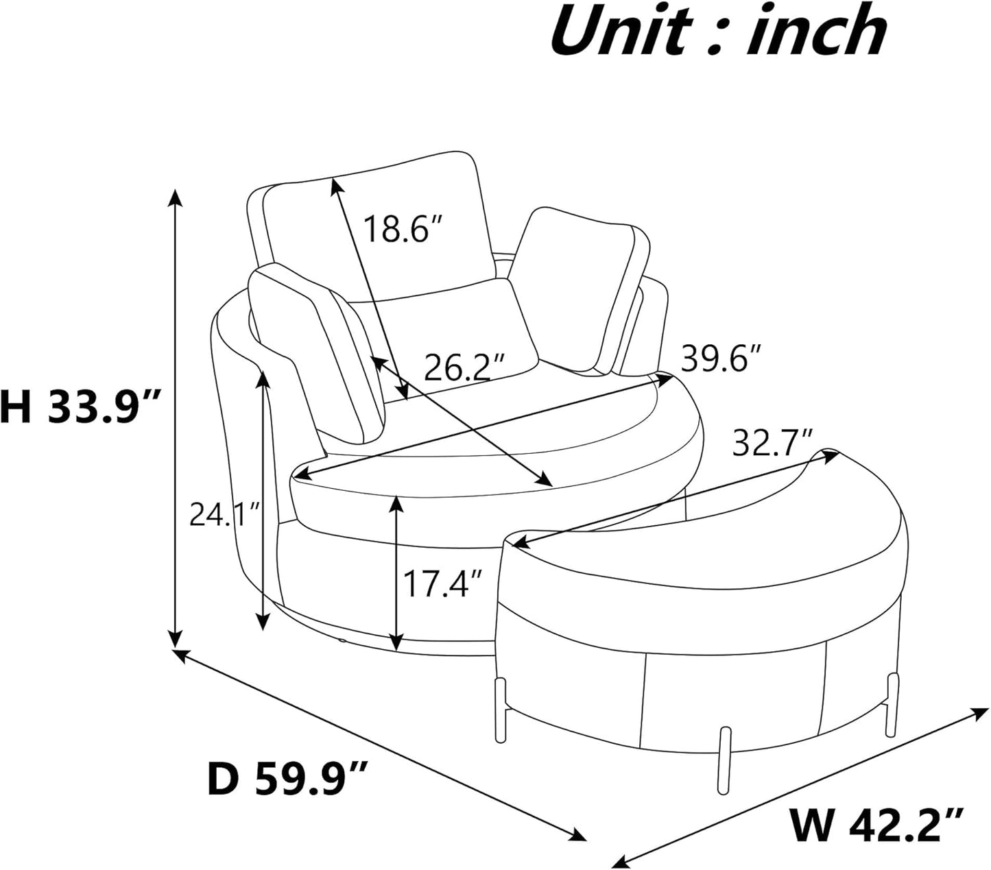 42" W Swivel Accent Barrel Chair Set Lounge Club Big Round Sofa with 4 Pillows for Living Room, Bedroom, Study, Hotel (Beige + Chenille)