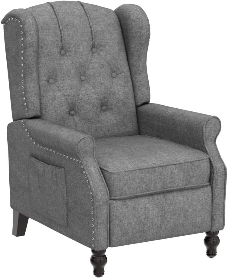 Wingback Recliner Chair Set of 2 with Massage and Heat, Push Back Accent Armchair with Adjustable Backrest, Nailhead Trim, Upholstered Fabric Chair for Living Room, Small Spaces(Light Gray)