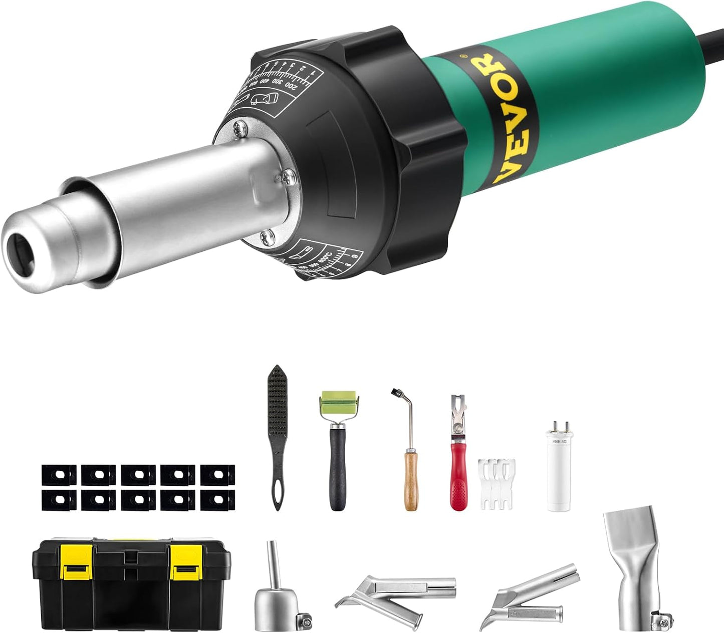 VEVOR Hot Air Plastic Welder, 1600W Hot Air Torch Pistol, 122-1112℉ PVC TPO Vinyl Heat Gun Welding Torch, Plastic Roofing Welding Kit with 14 Accessories- Toolbox, Nozzle, Roller, Blades for PP/PE/PVC