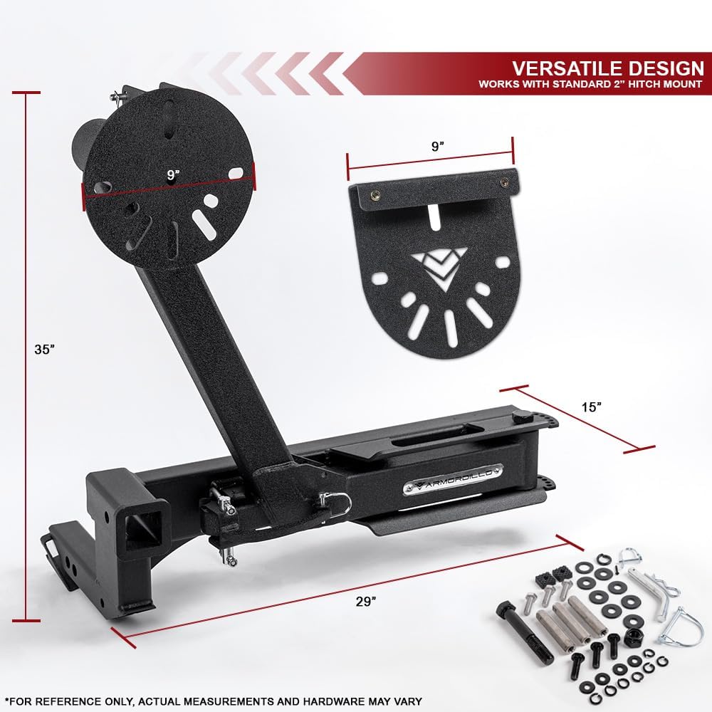 Armordillo Hitch Mount Swing Out Spare Tire Carrier Up to 35"|Compatible with Trailer Hitch 2" Receiver|8735527|Steel|Universal|Texture Black