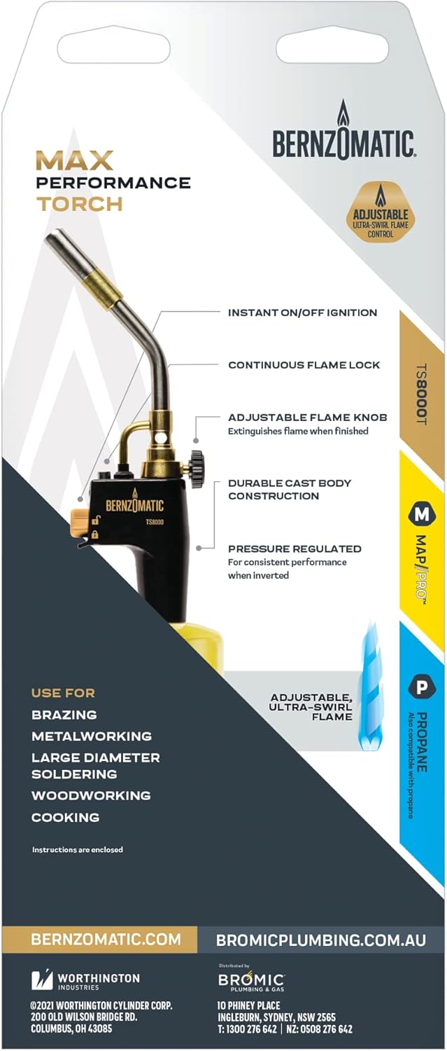 Bernzomatic Map Pro Gas Cylinder 3-Pack with Max Performance Torch TS8000 (MG9/TS8000)