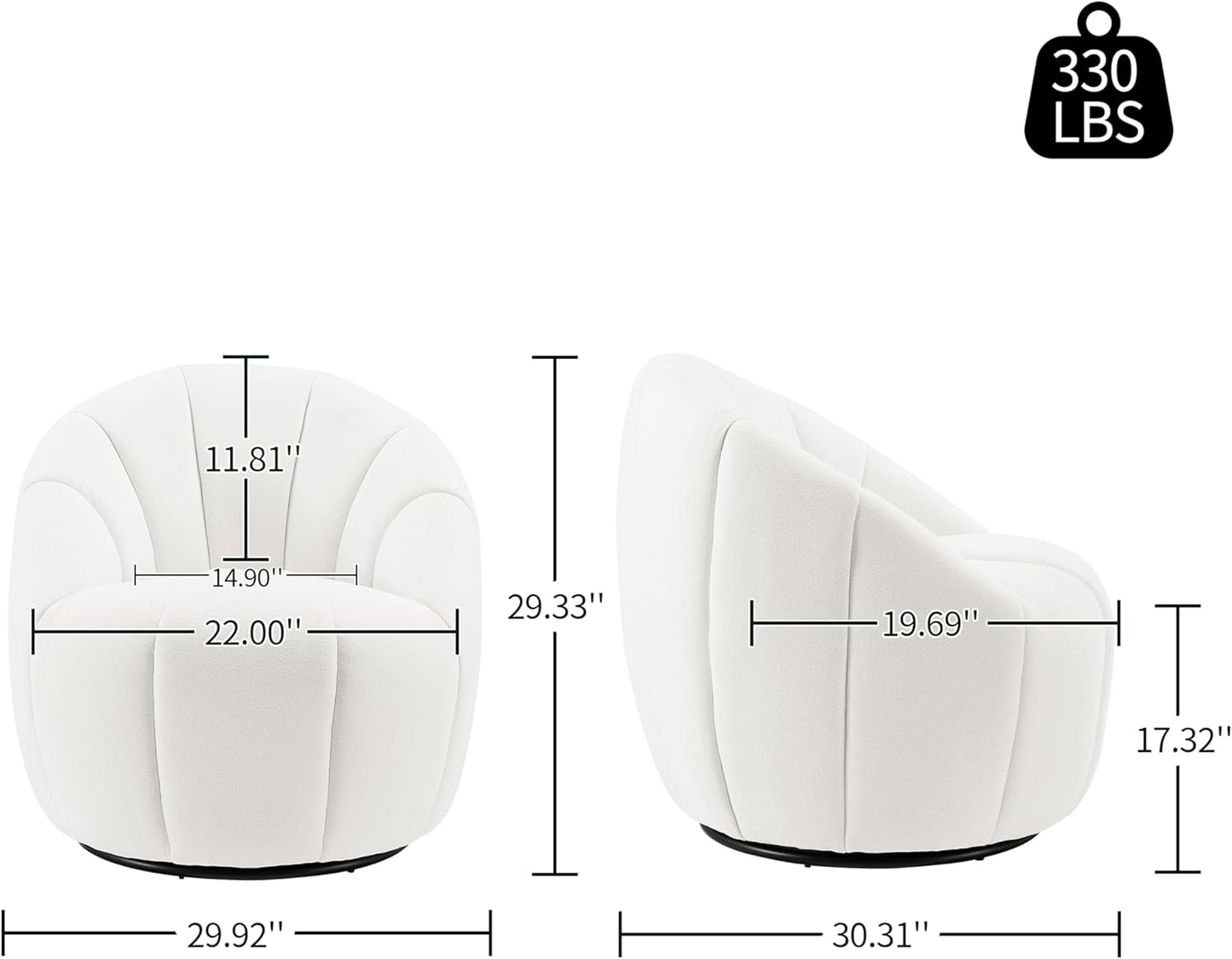 Art Leon Swivel Accent Chair, Modern Fabric Upholstered Barrel Chair, Round Comfy Armchair with Metal Base for Living Room Bedroom, Off White
