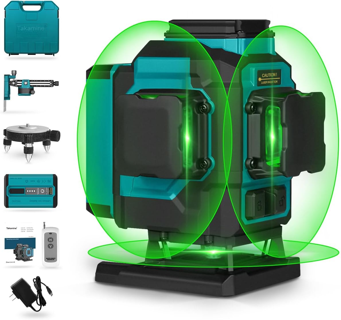 Takamine 16 Lines Green Laser Level Pro, 4x360° 4D Green Cross Line Professional for Construction, Two 360° Vertical and Two 360° Horizontal Laser Level Pulse Mode and Remote Controller