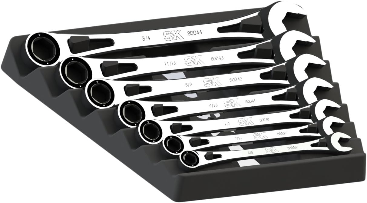 SK Tools USA 7 Piece, 6 Point, Fractional X-Frame® Combination Ratcheting Wrench Set | 80049