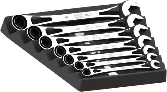 SK Tools USA 7 Piece, 6 Point, Fractional X-Frame® Combination Ratcheting Wrench Set | 80049