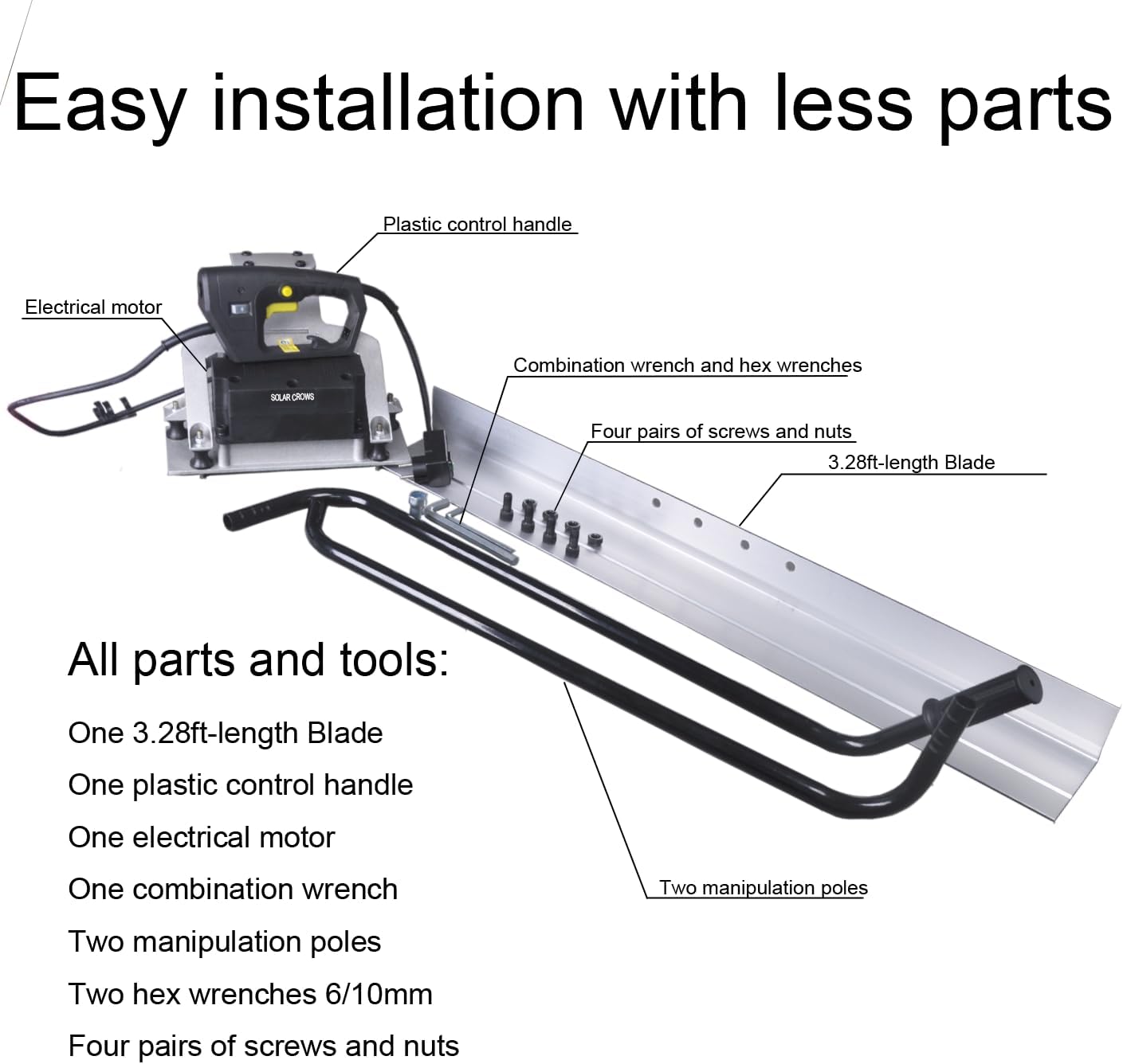 SOLAR CROWS Corded Electric Concrete Power Screed - Heavy Duty Vibratory Leveling Tool with an 1M (3.3 Feet) Harden Blade, Wet Cement Finishing Machine for Road Construction & Floor Smoothing