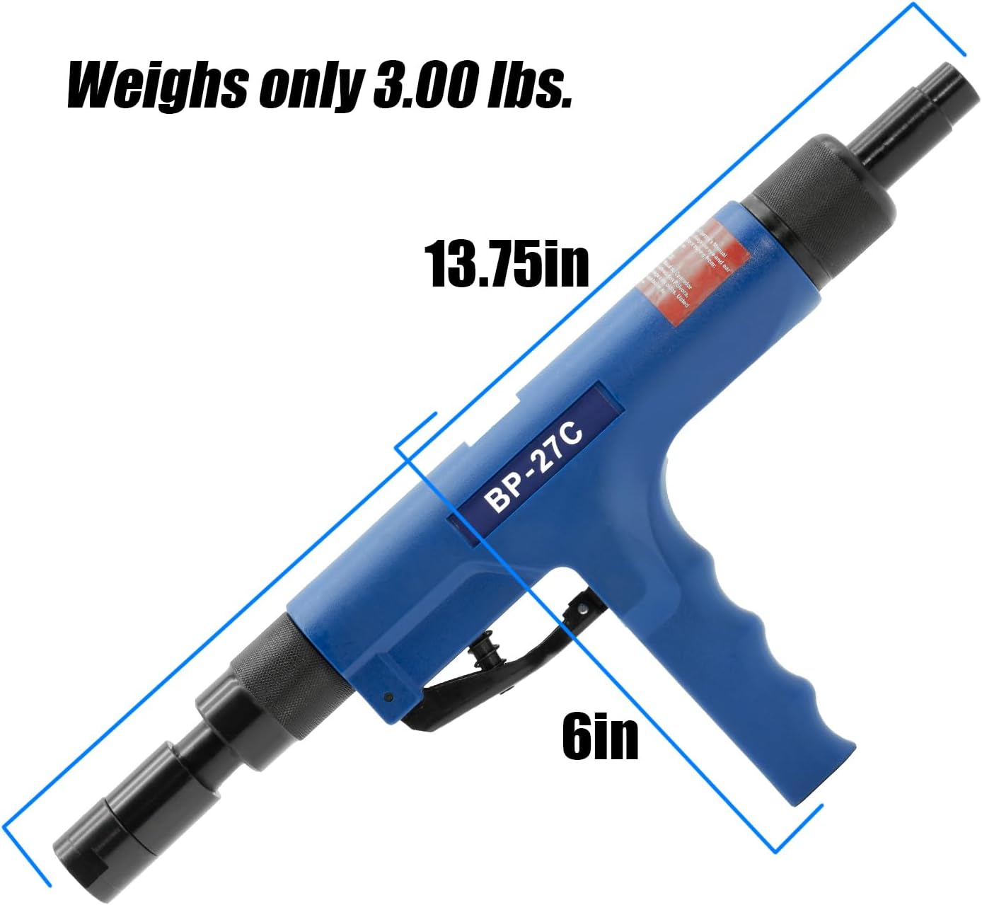BluePoint Fasteners .27 Caliber Strip Semi-Automatic Feeding Low-Velocity Powder Actuated Ceiling Tool – Model BP-27C. Efficient and precise fastening for overhead applications.