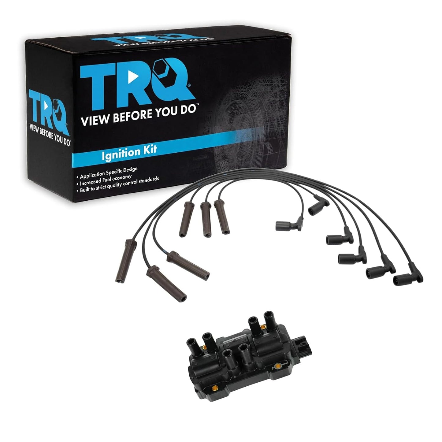 TRQ Ignition Kit Ignition Coil Spark Plugs Wire Set Compatible with 2003-2004 Ford Focus