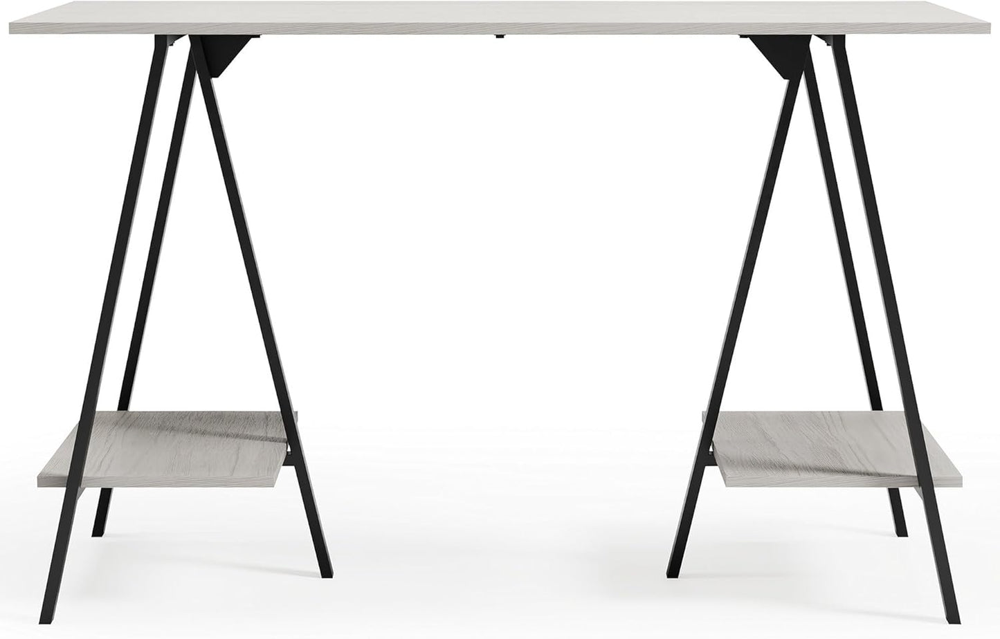 Signature Design by Ashley Bayflynn Modern Home Office Desk or Drafting Table with Sawhorse Legs, White & Black