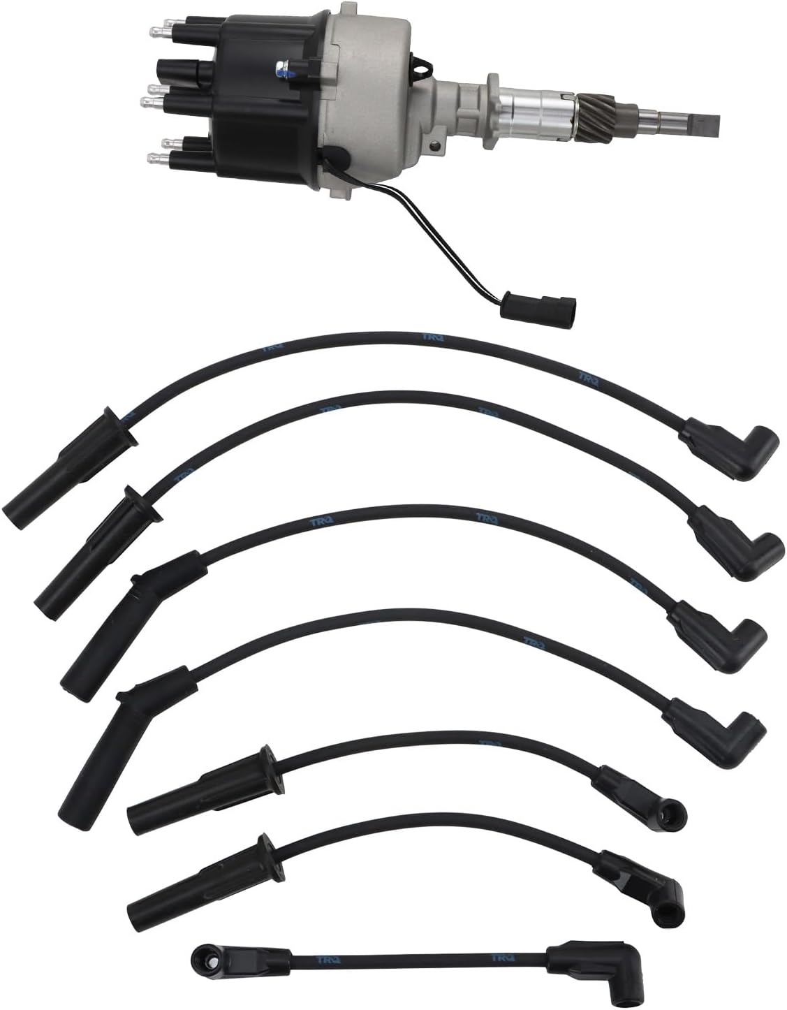 TRQ Ignition Kit Distributor Spark Plugs Wire Set Compatible with 1994-1997 Jeep Cherokee Grand Cherokee Wrangler