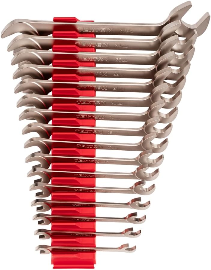 TEKTON Angle Head Open End Wrench Set with Pouch, 16-Piece (10-27 mm) | WAE92402 | Made in USA