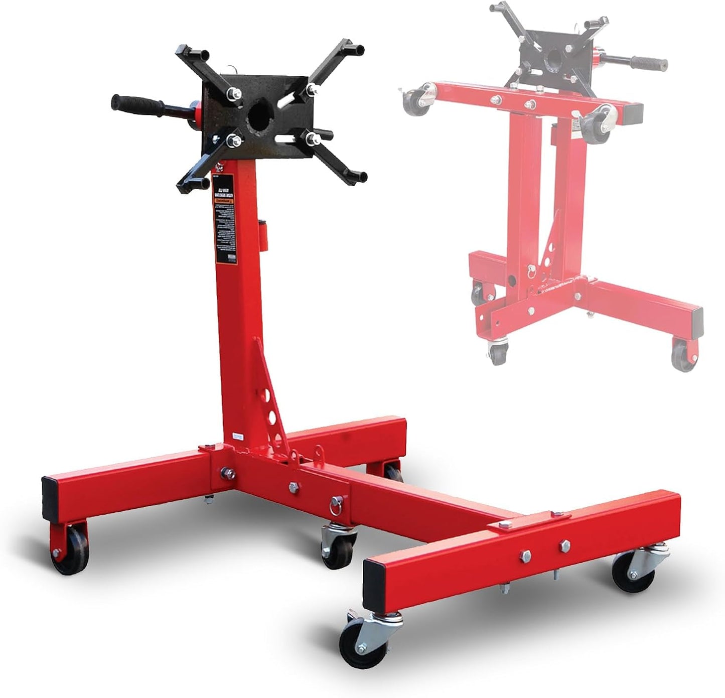 BIG RED T23401-1 Torin Engine Stand: Steel Rotating Engine Lift Stand with 4 Adjustable Arms and 360 Degree Rotating Head, 3/8 Ton (750 lb) Capacity - Red