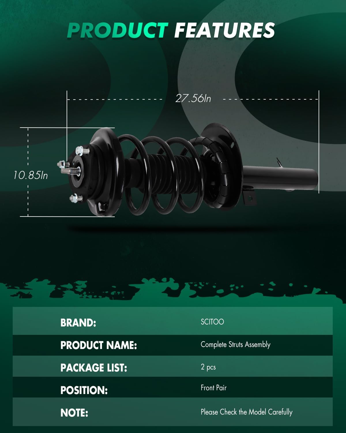 SCITOO Front Pair Complete Strut Spring Shock Absorber Assembly 172257 172258 Quick Struts Replacement for Ford Focus 2006 2007 2008 2009 2010 2011 (Set of 2)