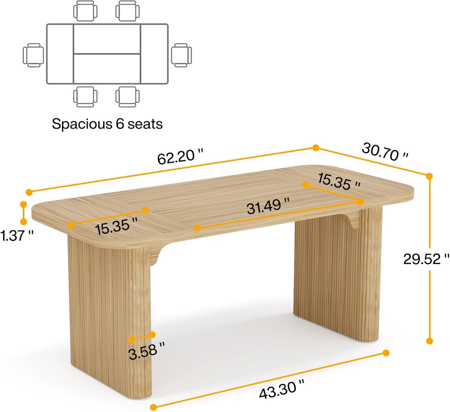 Tribesigns 62" Executive Desk, Large Office Computer Desk with Double Pedestal, Modern Simple Style Rectangle Writing Table for Home Office (Natural)