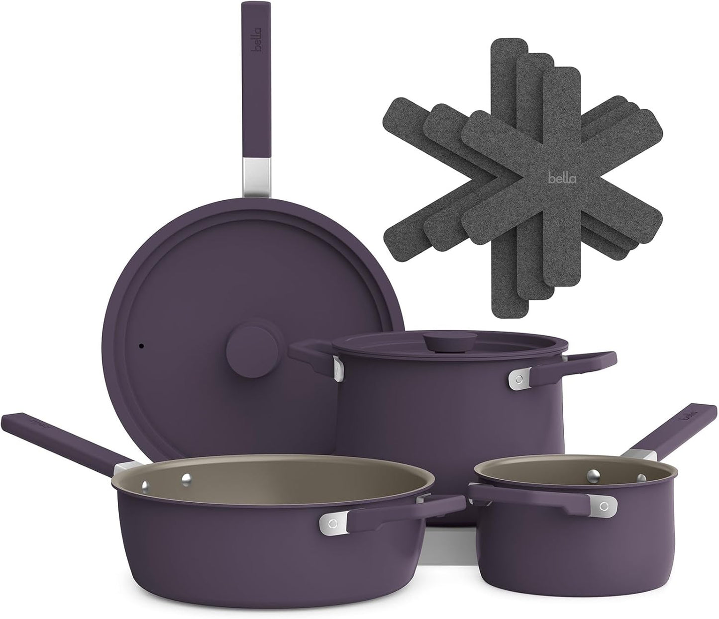 bella 9 Piece Ceramic Nonstick Cookware Set, Fits-anywhere™ Kitchenware w EverGood™ Coating, Dishwasher & Oven Safe, All Stovetops Compatible, Stackable Design, Cool Touch Handles, Surf