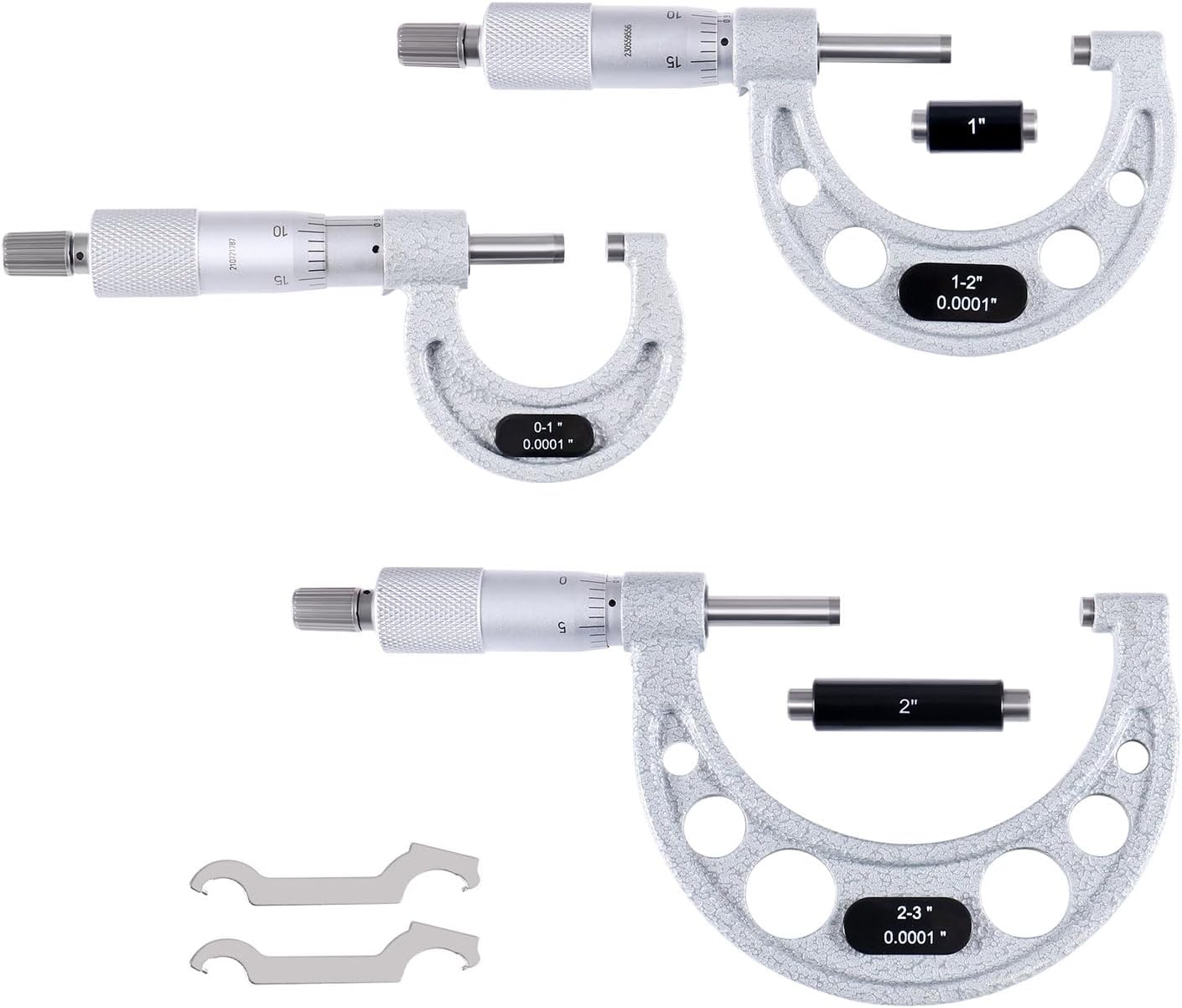 Accusize Industrial Tools 0-3 inch x .0001'' Ultra-Precision M-Type Outside Micrometers Carbide Tipped 3 Pc Set, EG00-0903