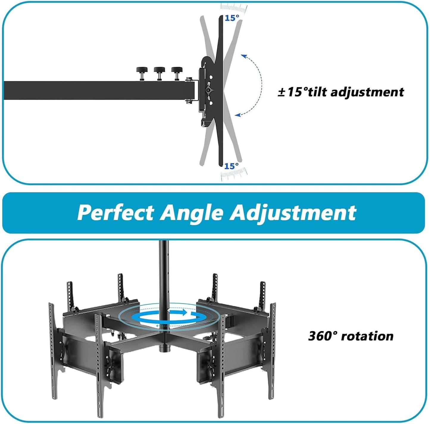 4 Sides TV Ceiling Mount Bracket,Adjustable Tilt & Swivel TV Ceiling Mount,LCD TV 360 Degree Rotating Frame,for 30-50 Inch TVs,Support 4 Screens