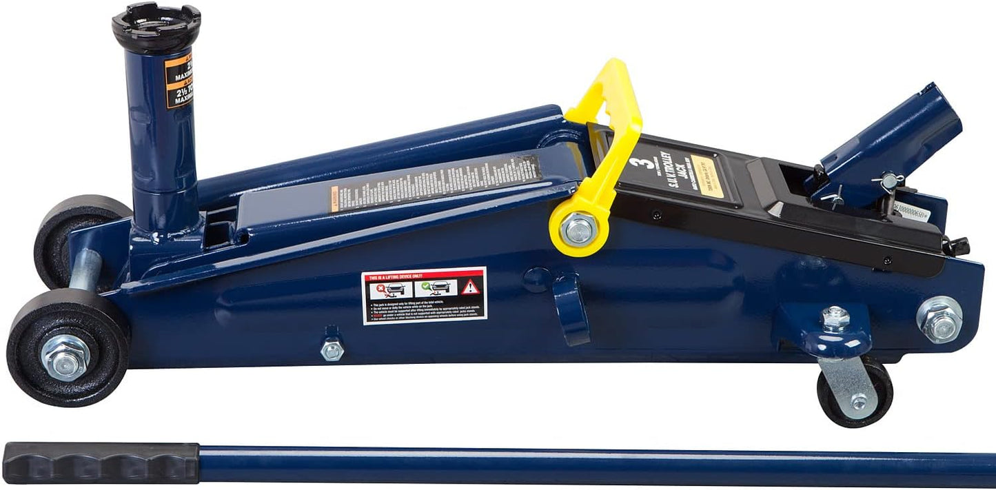 BIG RED AT83006UR Torin Hydraulic Trolley Service/Floor Jack with Extra Saddle (Fits: SUVs and Extended Height Trucks), 3 Ton (6,000 lb), Blue/Silver