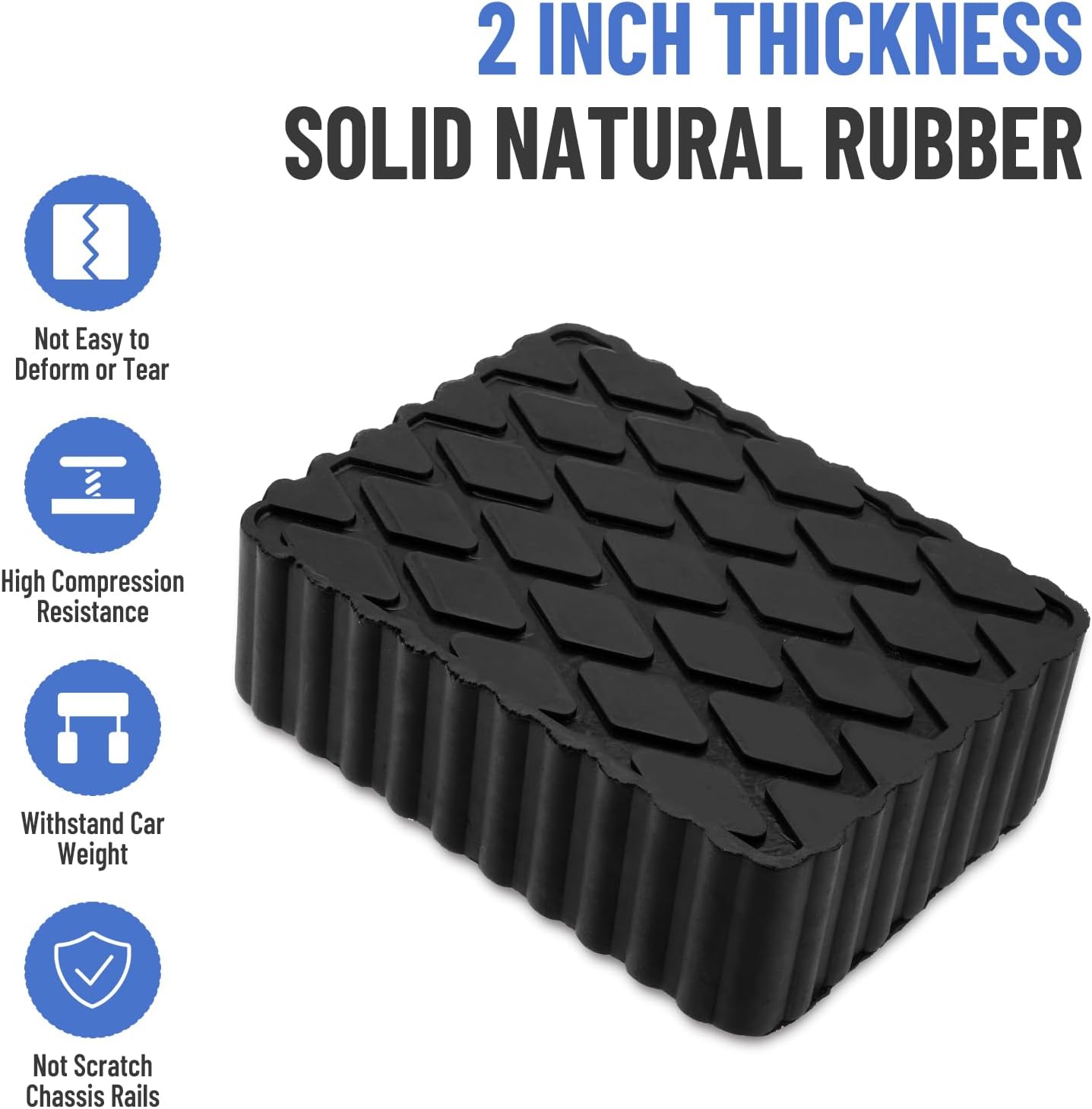 4 Pack Solid Rubber Auto Lift Pads, Anti-Skid Lift Block Spacer Pad for Car Lifts, Jacks and Racks, 3000lbs Loading Capacity, 6-1/3" x 4-3/4" x 2"