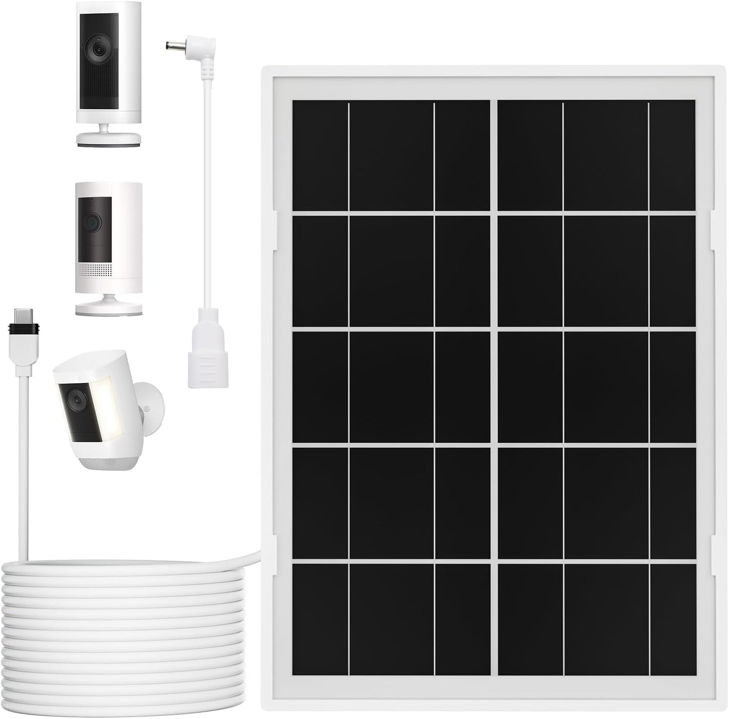 7W Solar Panel for Ring Camera,3Pack Solar Charger for Stick Up Cam, Stick Up Cam Pro, Spotlight Cam Plus/Pro with 10FT/3M Waterproof Long Cable and USB-C to Barrel Plug Adapter