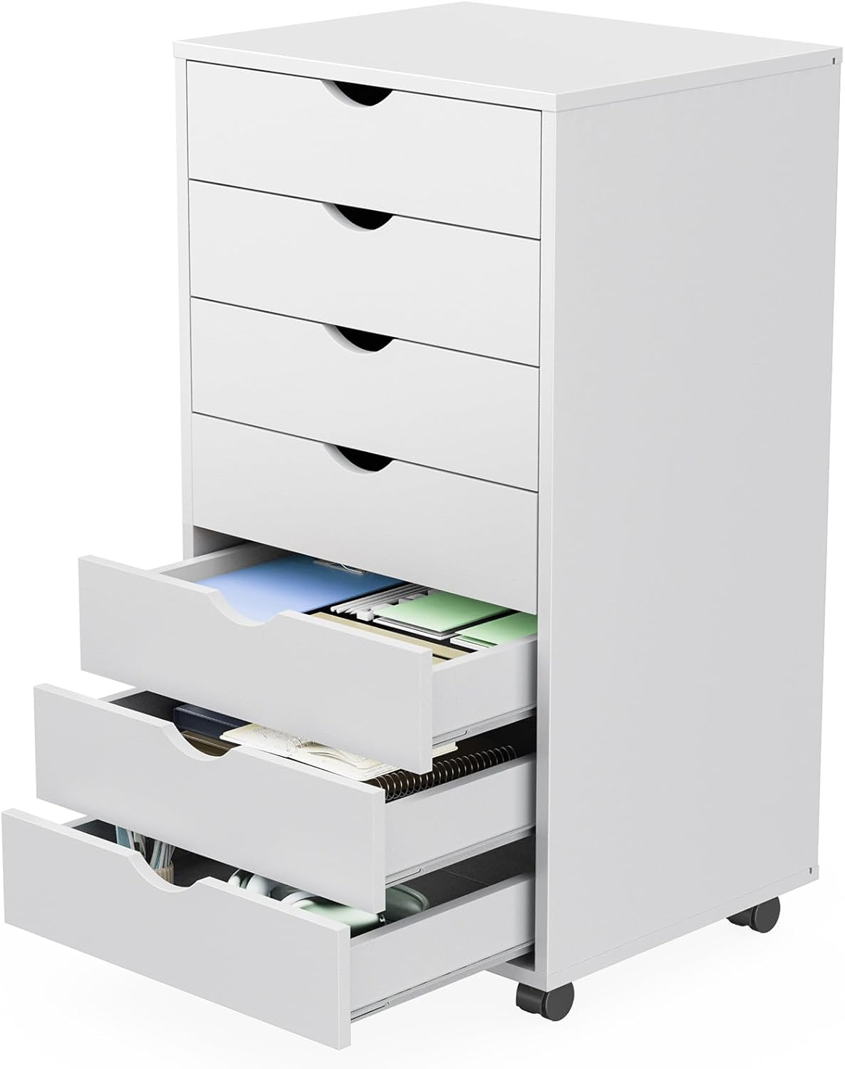 Sweetcrispy 7 Drawer Chest Mobile Storage Cabinets Wooden Dresser with Wheels Room Organization Furniture for Office Home, Black Wood
