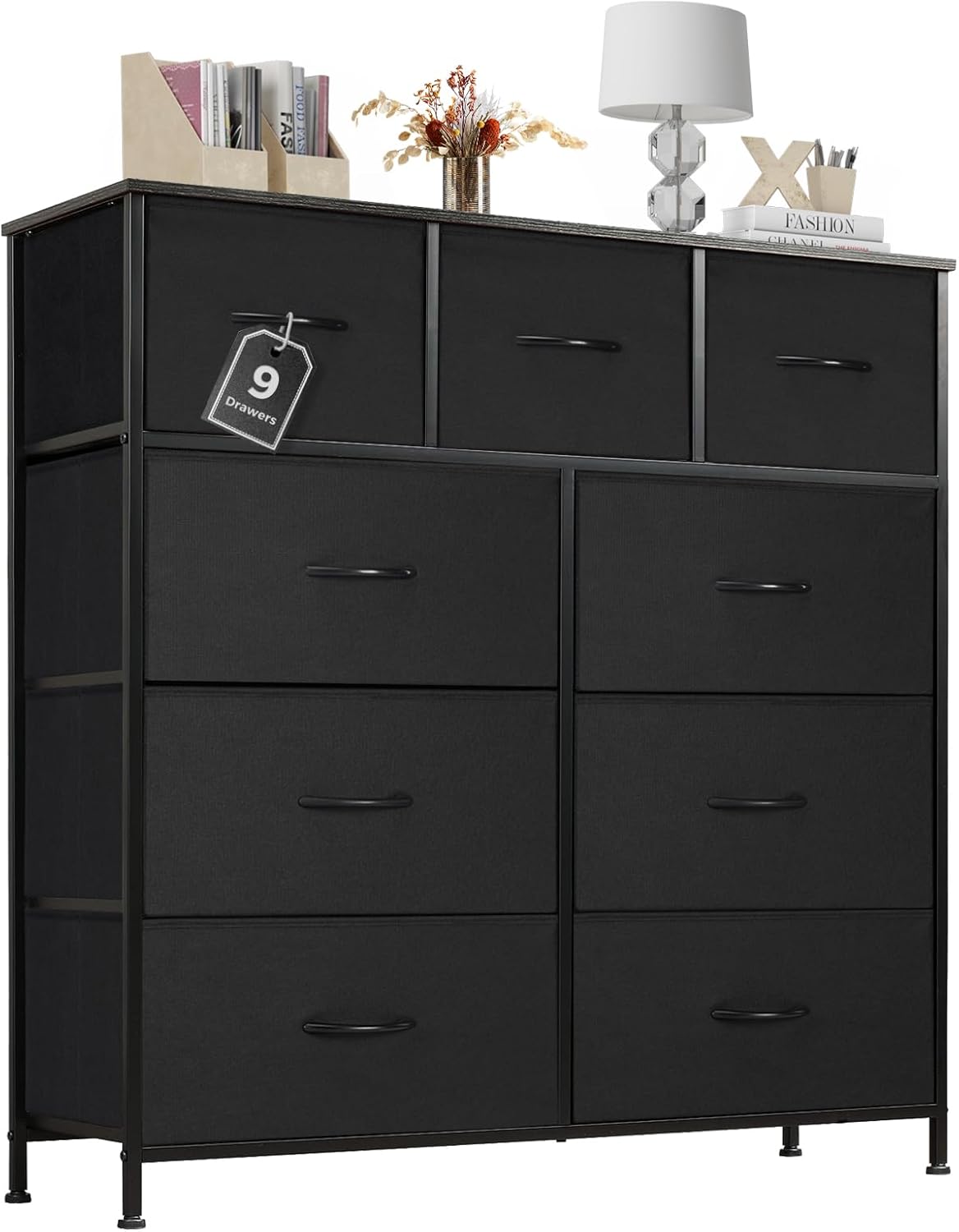 Sweetcrispy Dresser, Dresser for Bedroom Drawer Organizer Storage Drawers, Fabric Storage Tower with 8 Drawers, Chest of Drawers with Steel Frame, Wood Top for Nursery, Living Room, Closet