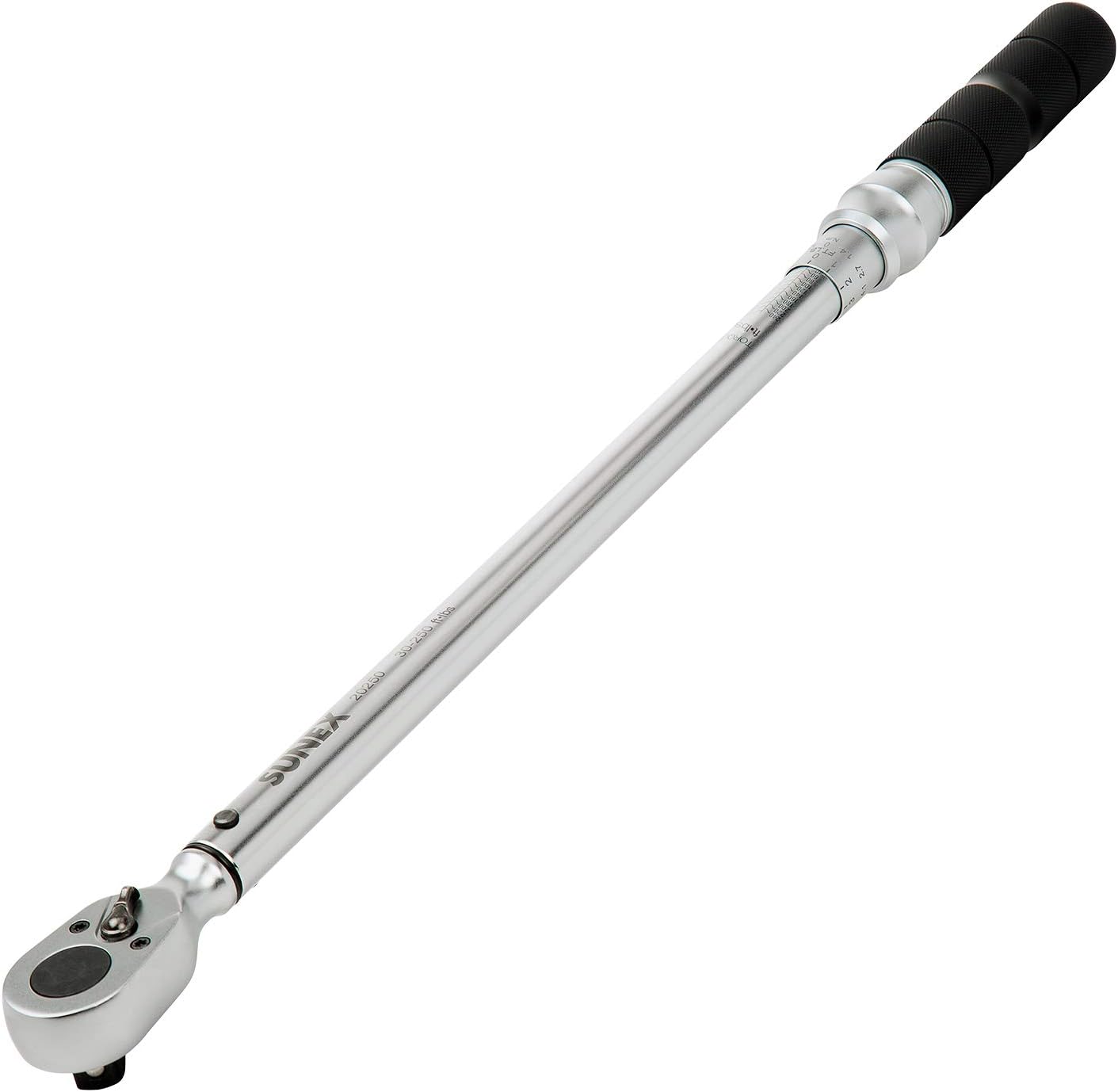 SUNEX TOOLS 20250, 1/2" Drive, 48T Torque Wrench, 30 To 250'-Lb, 48 Tooth Ratcheting Mechanism, Accurate To 3% Clockwise & 6% Counterclockwise, Audible Click, Heat Treated Tube, Aluminum Handle