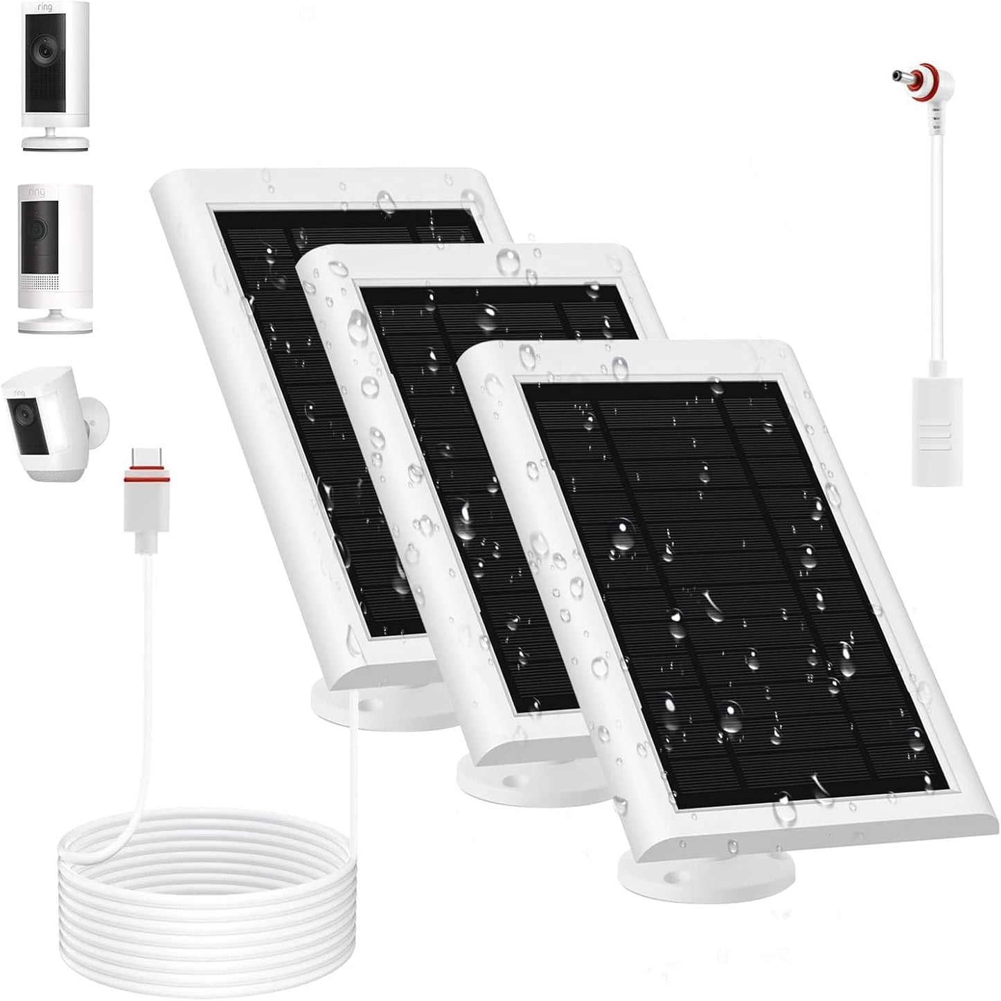 3 Pack Solar Panel for Ring Camera(2nd Generation) Dustproof Waterproof 5W Solar Panel with 10FT/3M Long Cable for Stick Up & Pro Spotlight Cam Battery for Security Camera