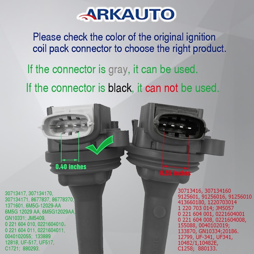 5PCS ARKAUTO HIGH PERFORMANCE IGNITION COIL ARK-IG517-Y UF517 UF-517 30713417 86778370 307134170 307134171 C1721 86778370 FOR VOLVO C30 C70 S40 S60 V50 V70 XC70 2.5T 2.4 2.4T L5