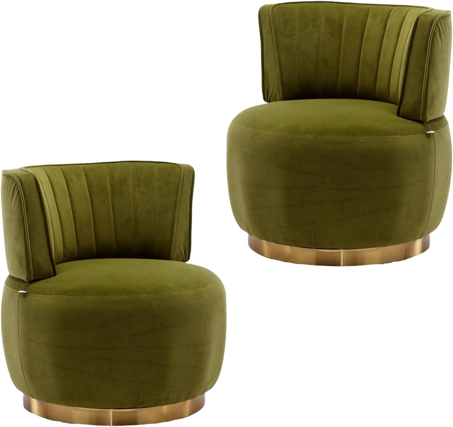 Velvet Swivel Barrel Chairs Set of 2, Upholstered 360-Degree Swivel Accent Armchair, Modern Comfy Round Leisure Sofa Chair for Small Living Room, Bedroom, Nursery Room, Lounge, Office, Olive
