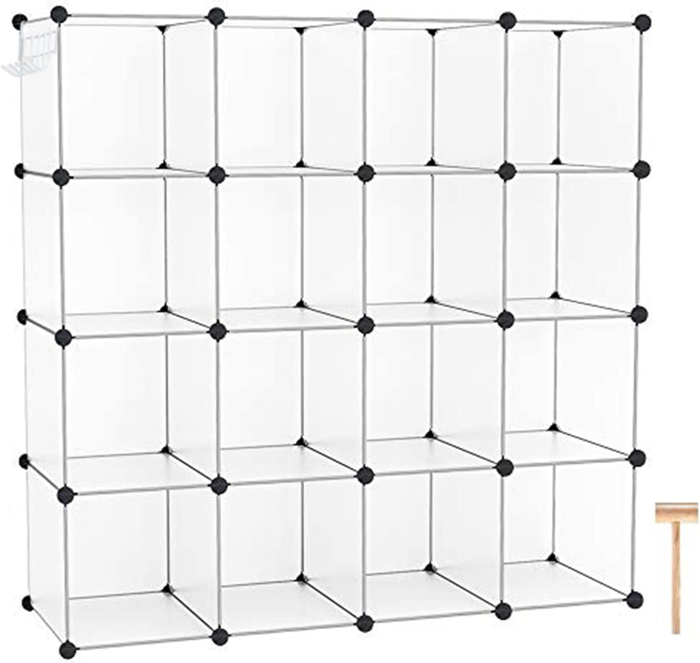 C&AHOME Cube Storage Organizer, 16-Cube Shelves Units, Plastic Storage Cubes, DIY Closet Organizer, Modular Closet Storage Shelves Ideal for Home, Bedroom, 48.4" L × 12.4" W × 48.4" H Black SUM3016H