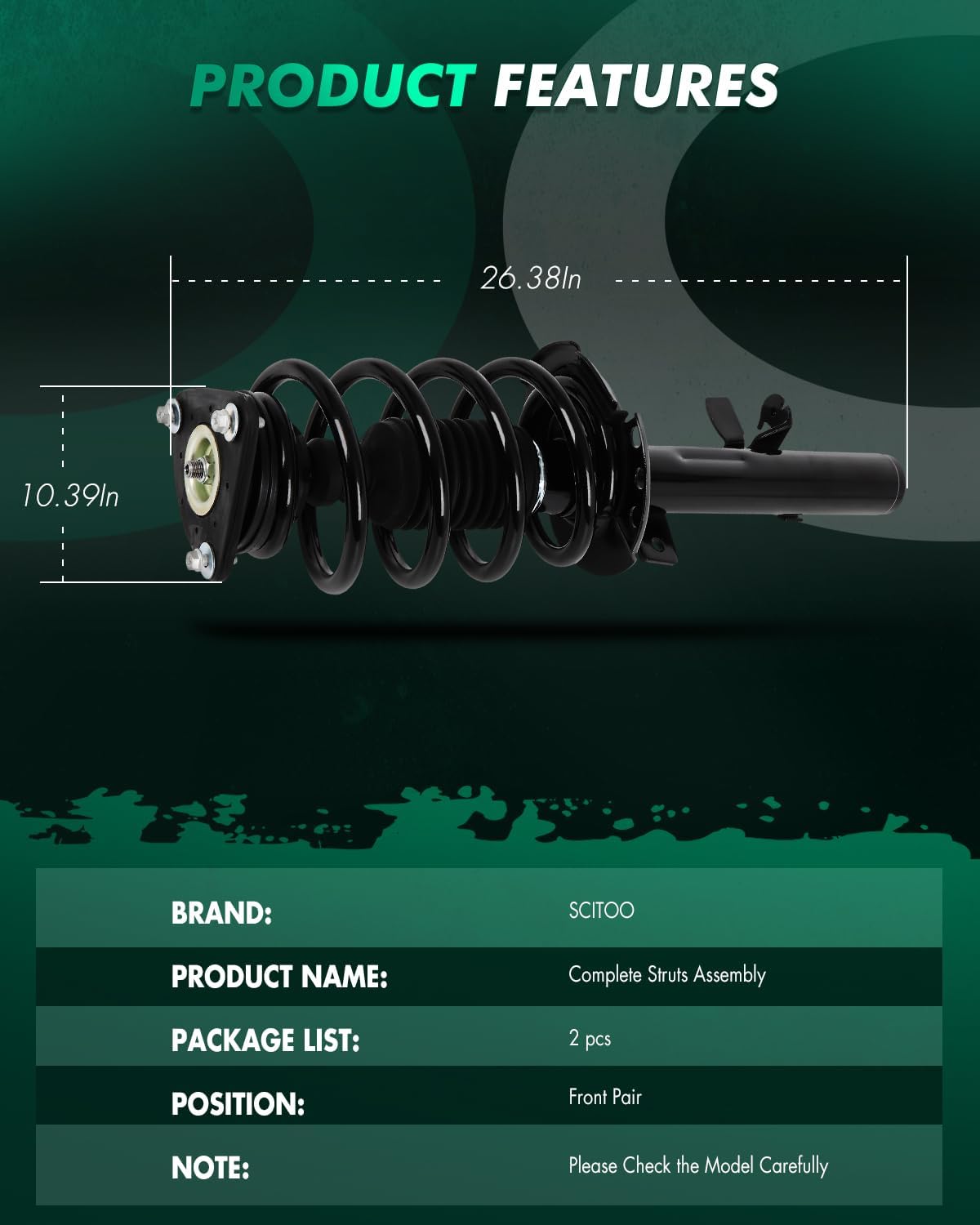 SCITOO Front Shock Absorber Assembly Fit for 2013-2019 for Ford for Escape, Complete Shock and Strut Assembly Kit Fit for 172751 172750 2PCS