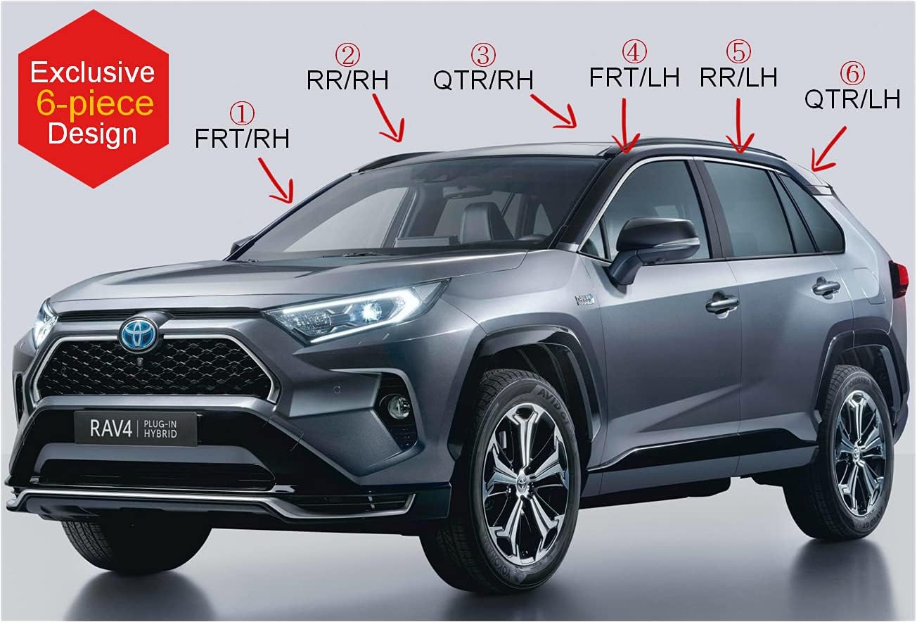 AUTOCLOVER Tape-On Rain Guards Window Visors 6 Pcs Set for Toyota Rav4 2019 2020 2021 2022 2023 2024 2025 / Window Deflectors, Out-Channel Vent Shades (Smoked)