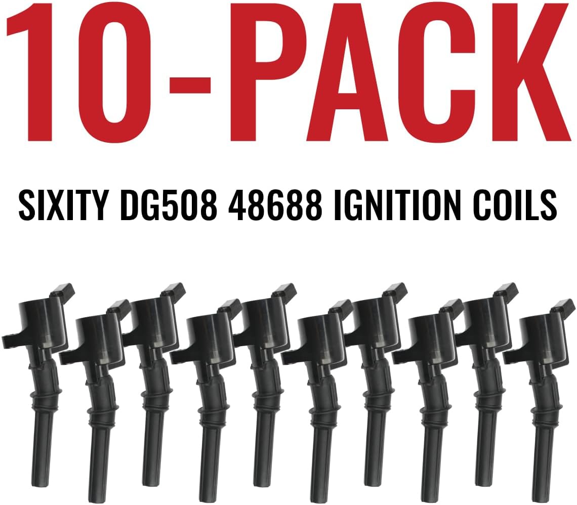 Sixity Auto 10 pc DG508 48688 Ignition Coil Pack Curved Boot Compatible with Ford F150 F250 F550 E150 E250 E550 4.6L 5.4L 6.8L V8 V10 Lincoln Mercury for DG457 DG472 DG473 DG481 DG491 C1454 C1417
