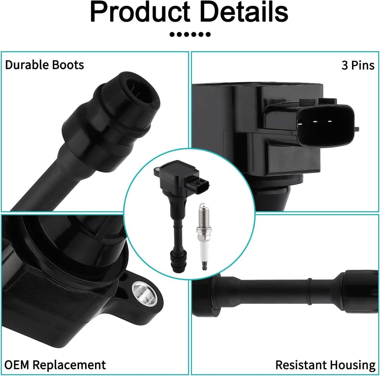Set of 4 UF350 Ignition Coil Pack/4505 Spark Plugs(2.5L L4 Only) For Nissan Altima 2002 2003 2004 2005 2006,Sentra X-Trail 2002 2003 2004 2005 2006 2007 2008,X-Trail 2010 2011 2012 2013 224488H315