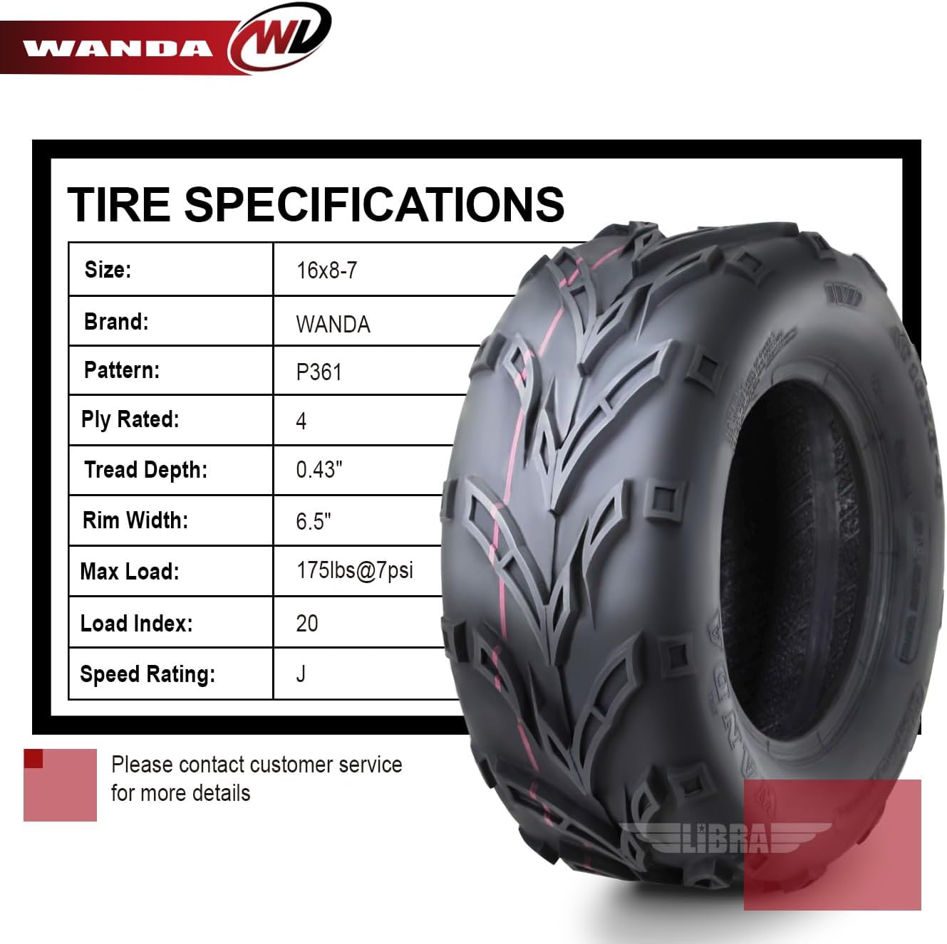 WANDA Set 4 Sport ATV Tires Go-Kart Tires 16x8-7 16x8x7 P361 10189
