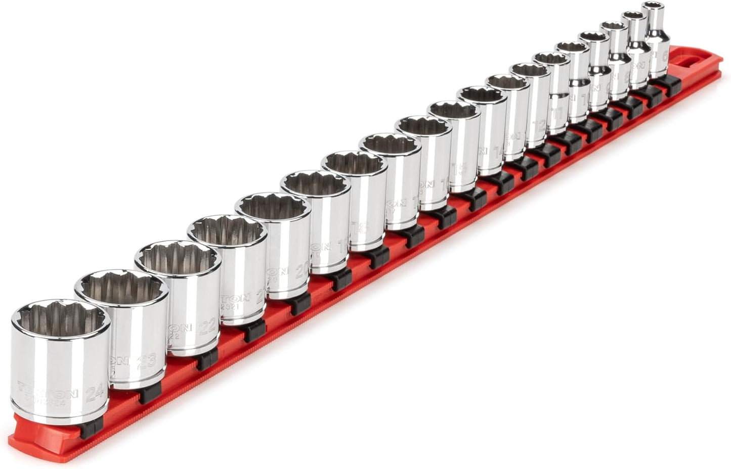 TEKTON 3/8 Inch Drive 12-Point Socket Set with Rails and Tray, 30-Piece (1/4-1 in.) | SHD91210