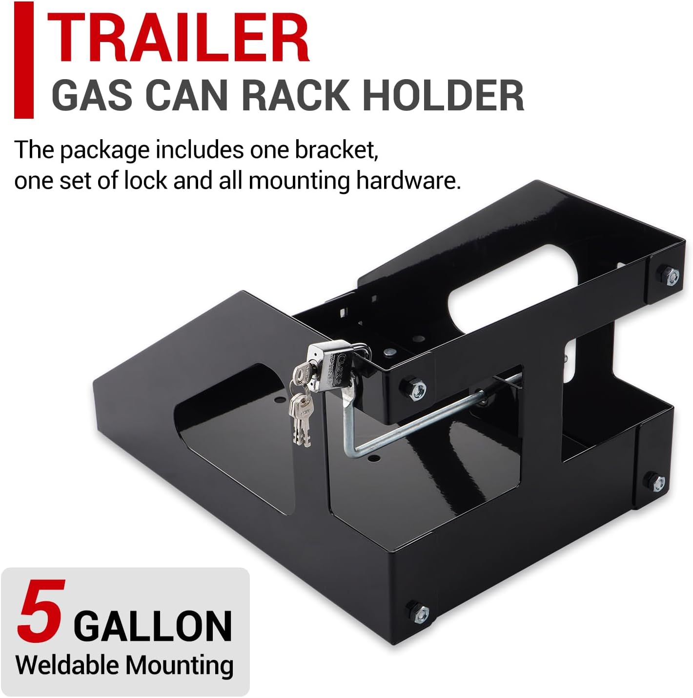 5 Gallon Trailer Gas Can Holder Rack Compatible with No-Spill Gas Can 5 Gallon (20 Liter) Fit for Trailers Trucks, with Anti-Theft Lock