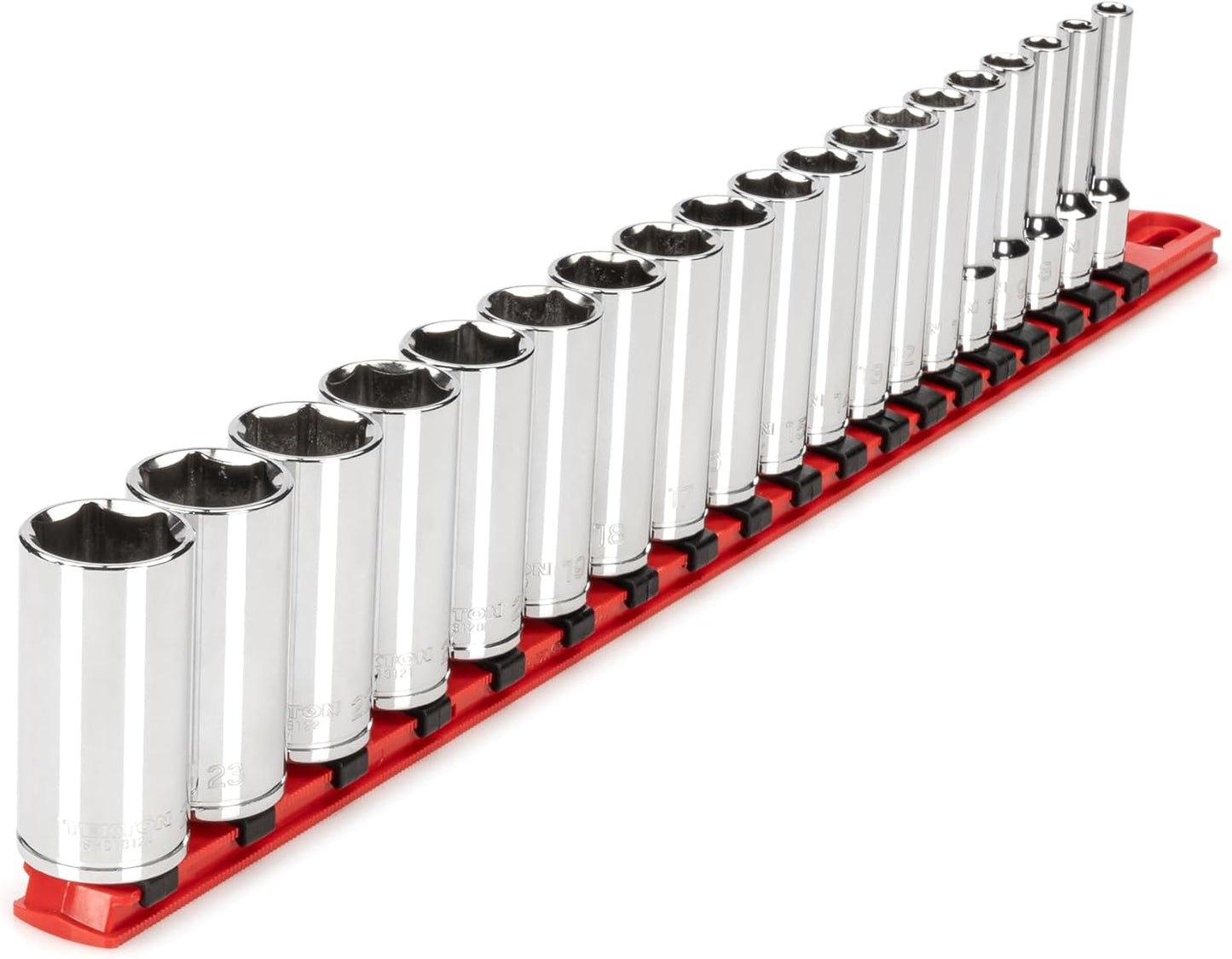 TEKTON 3/8 Inch Drive 6-Point Socket Set with Rails and Tray, 38-Piece (6-24 mm) | SHD91211